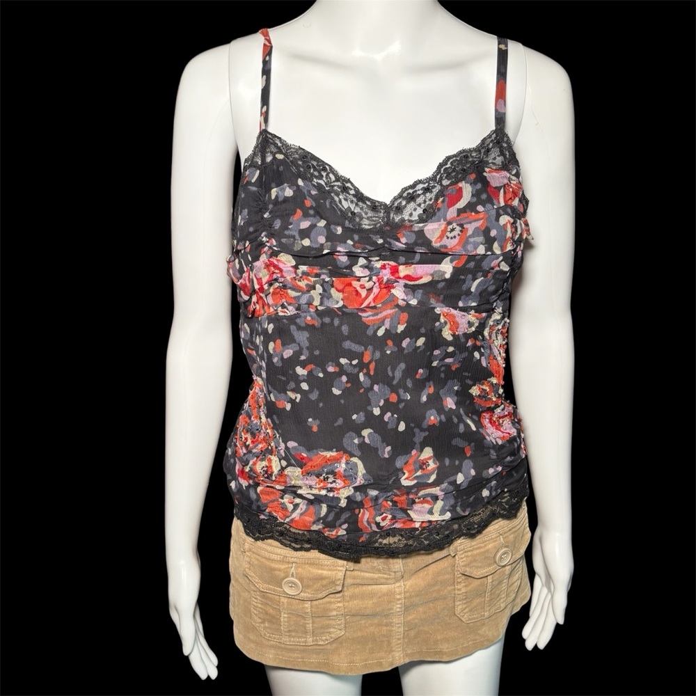 Floral Lace Trim Camisole Top